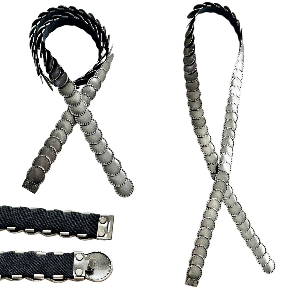 Metal Stretch Conchos Belt Hook Closure Silver Size Large / XL